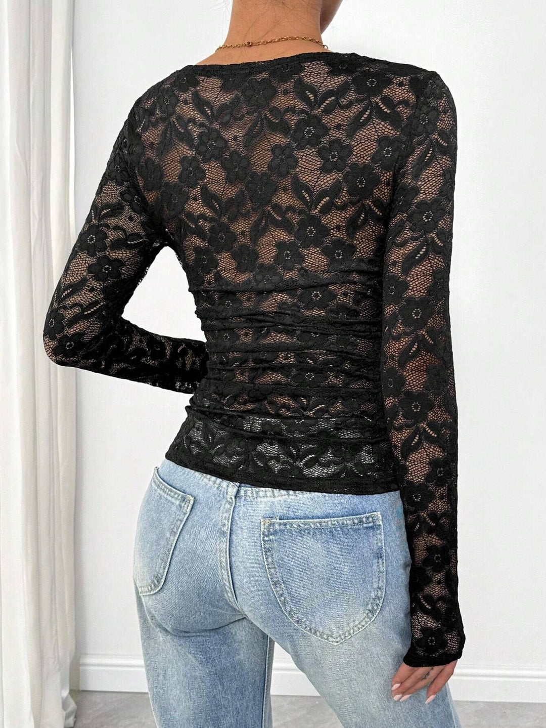 Black Full Mesh Sleeve Top