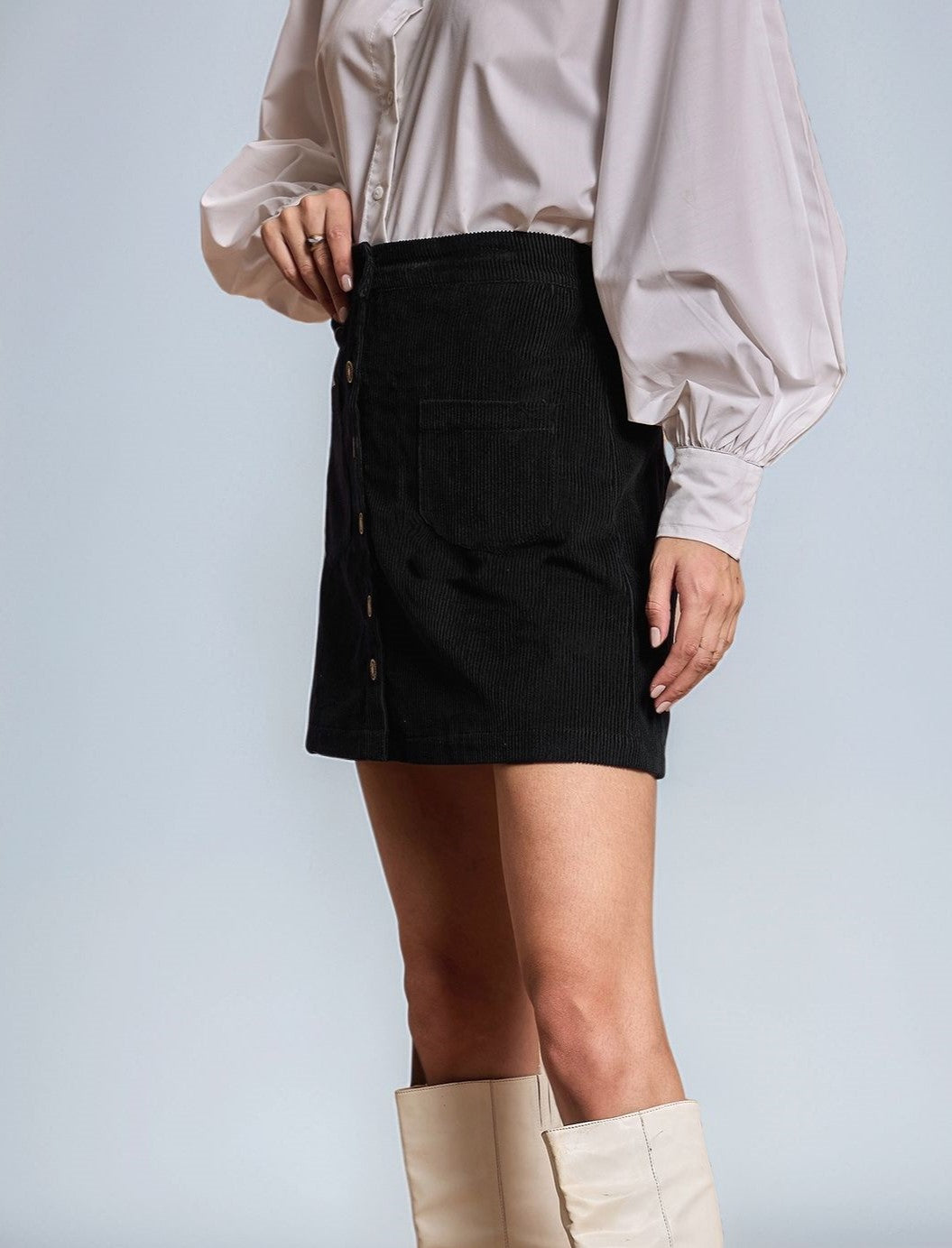 Black Front Buttoned Mini Skirt