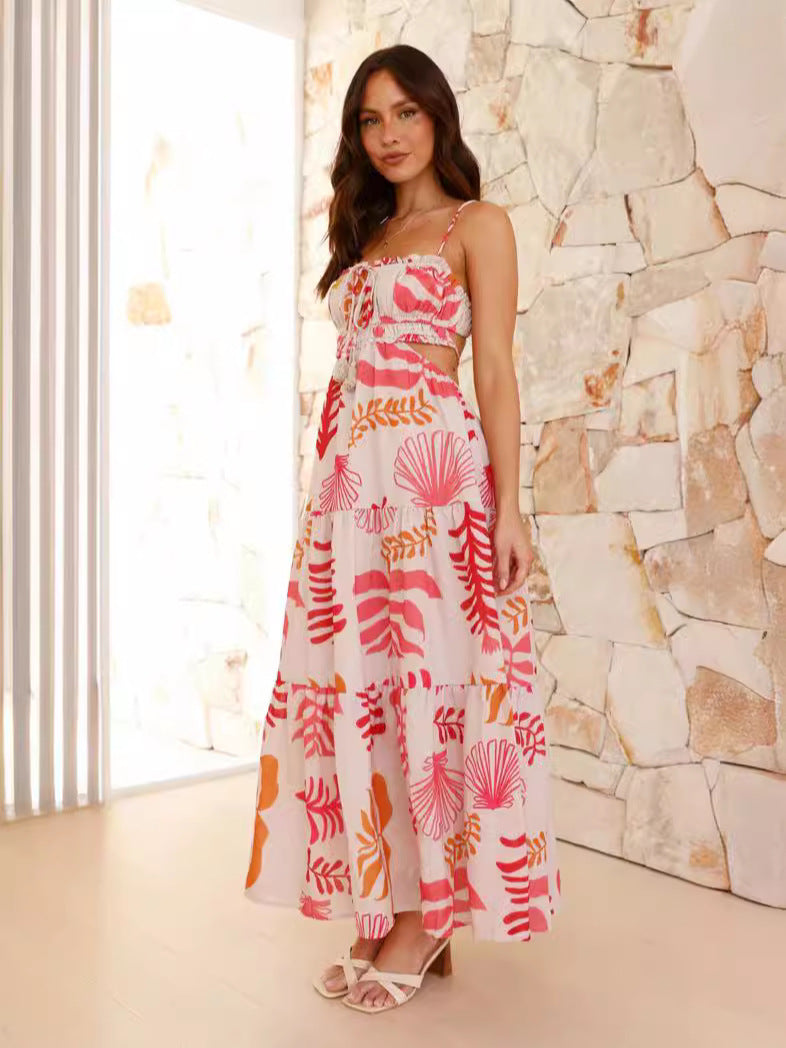 Pink Square Neck Side Cut Out Maxi Dress