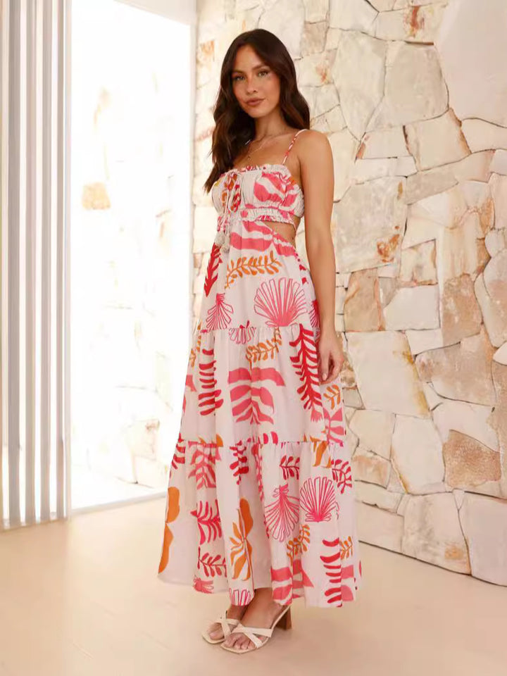 Pink Square Neck Side Cut Out Maxi Dress