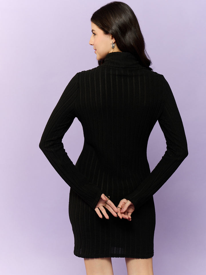 Black High Neck Solid Bodycon Dress