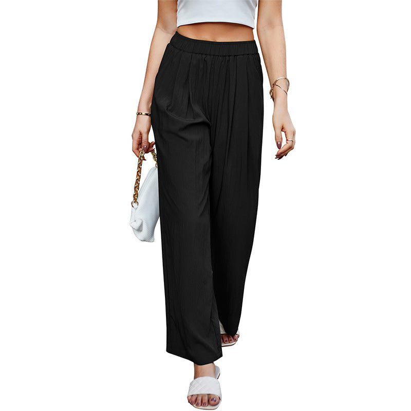 Black Textured Wide Leg Trouser