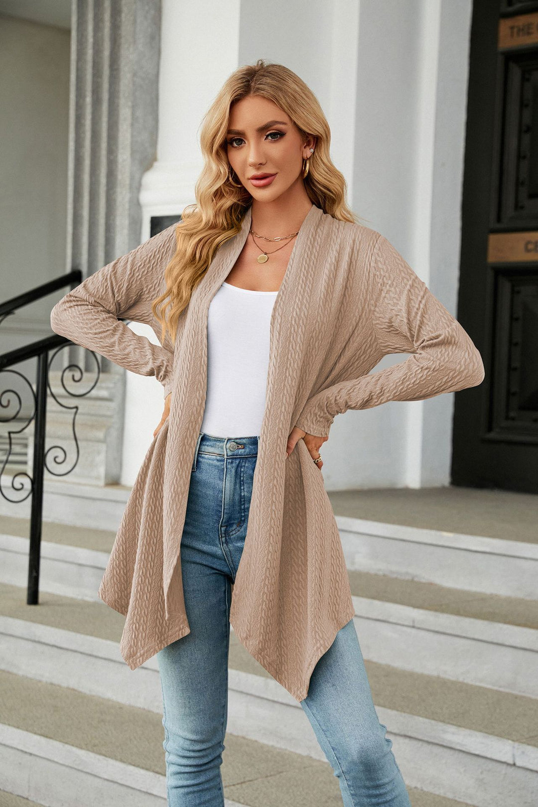 Cream Full Sleeves Solid Shrug