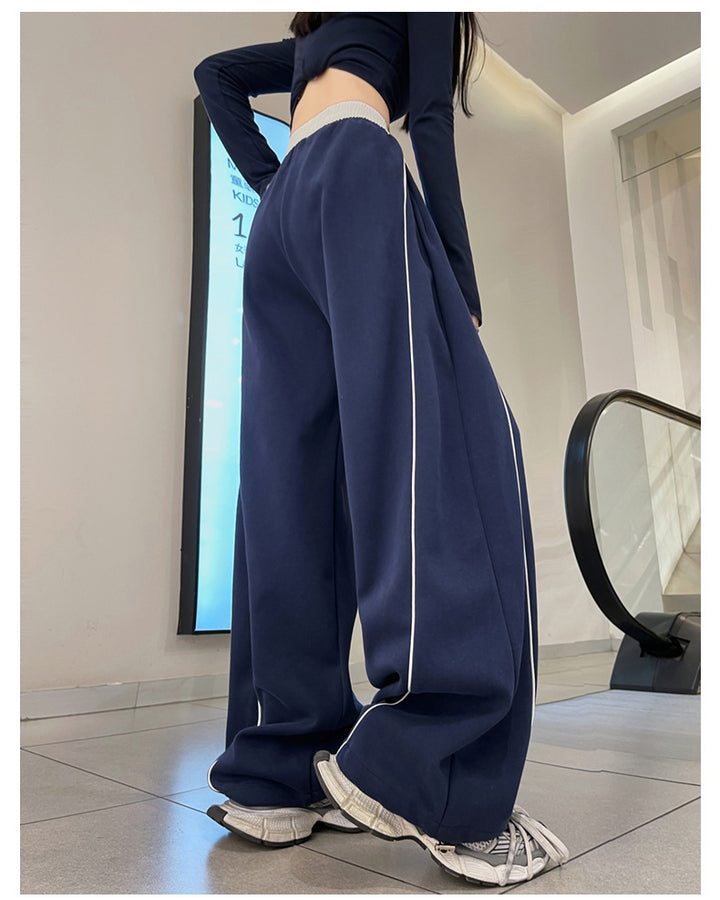 Blue High Waist Contrast Band Baggy Pant