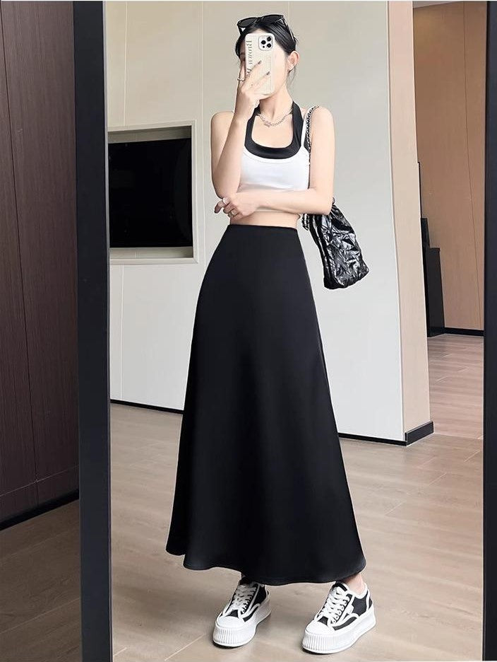 Black A-Line Midi Skirt