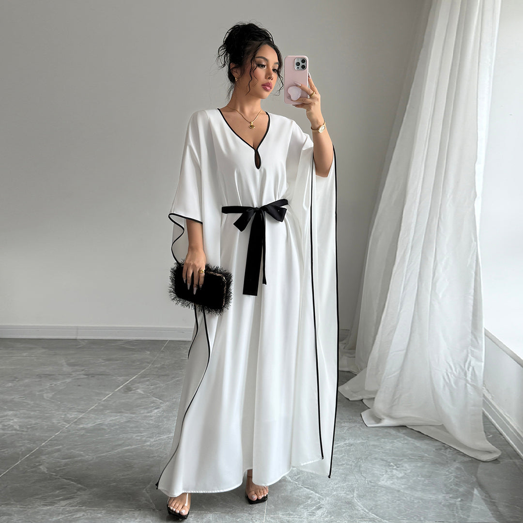 White V-Neck Kaftan Dress