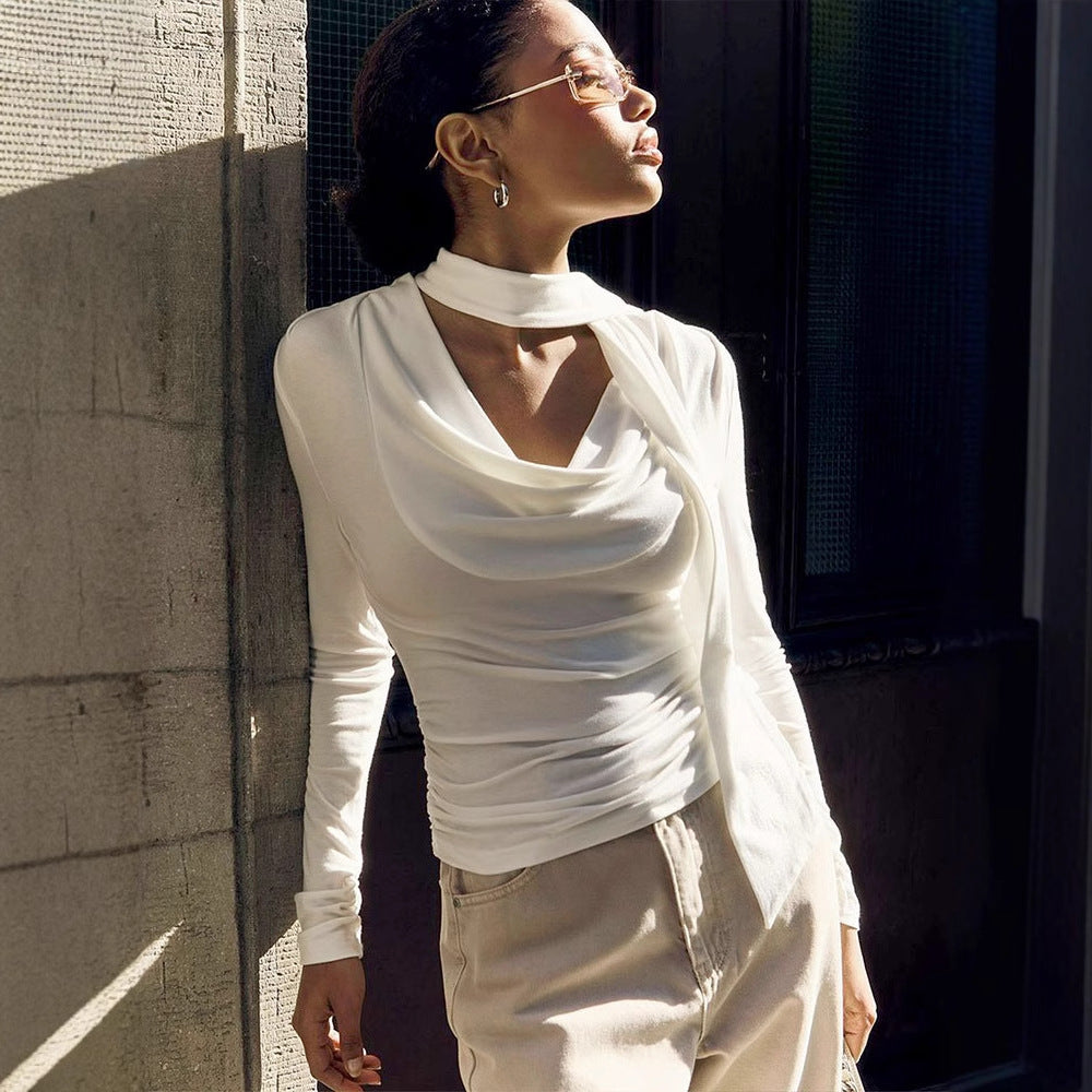 White Cowl Neck Solid Top