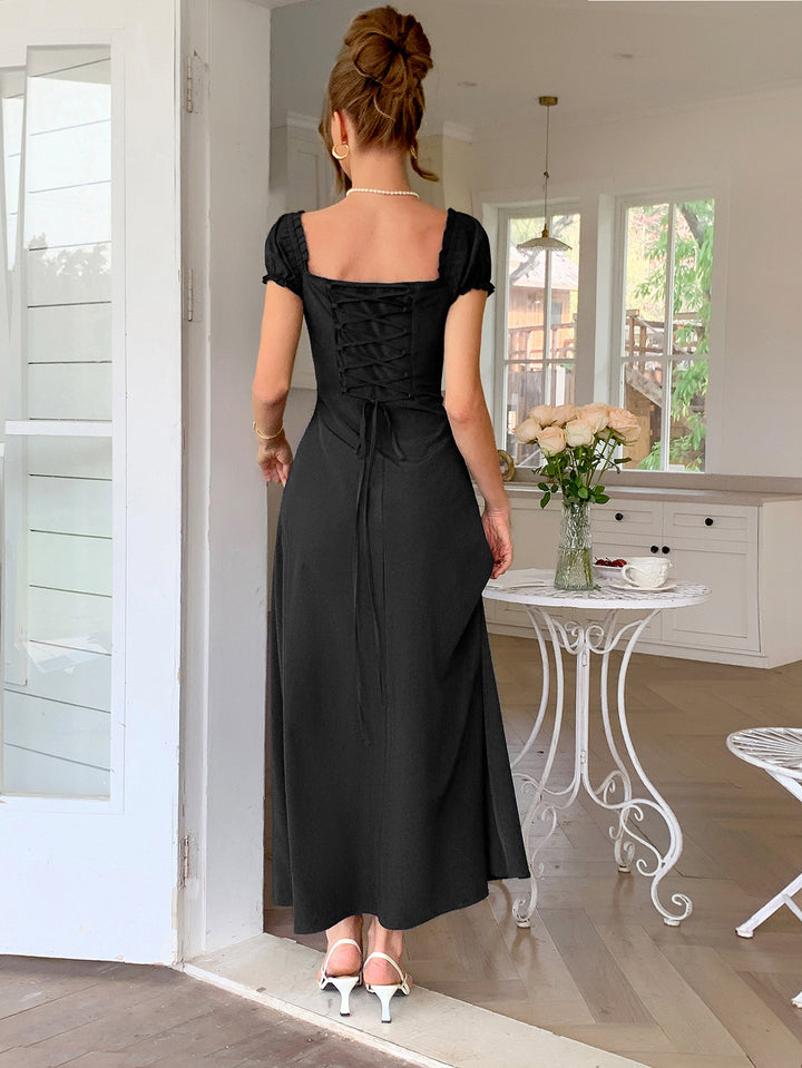 Black Off-Shoulder Bustier Fit & Flare  Dress