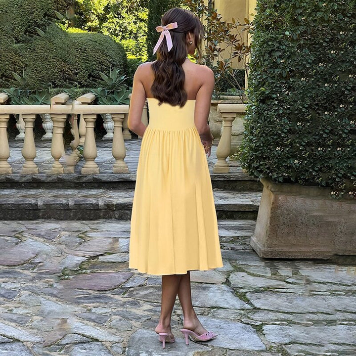 Yellow Pointed Waistline Corset Dress
