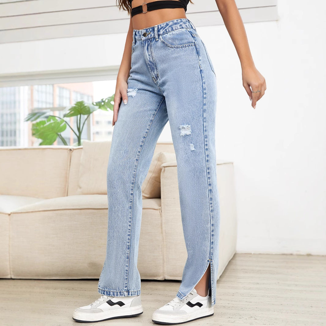 Blue Distressed Washed Denim
