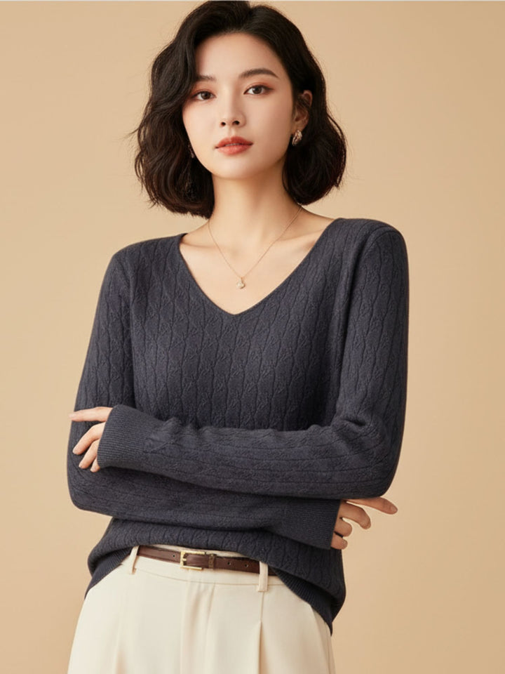 Charcoal Full Sleeve V Neck Relaxed Sweaters