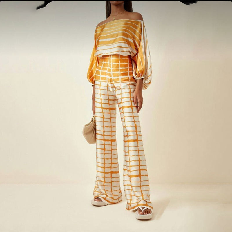 Brown Off Shoulder Printed Jumpsuit