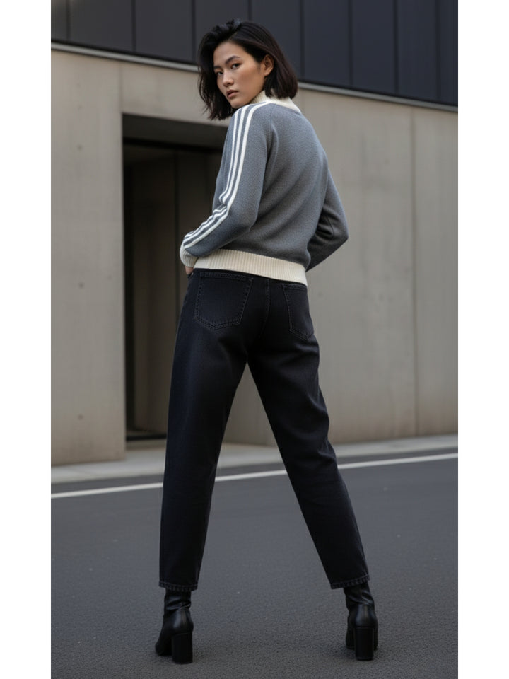 Grey Full Contrast Sleeves Front Zip Jackets