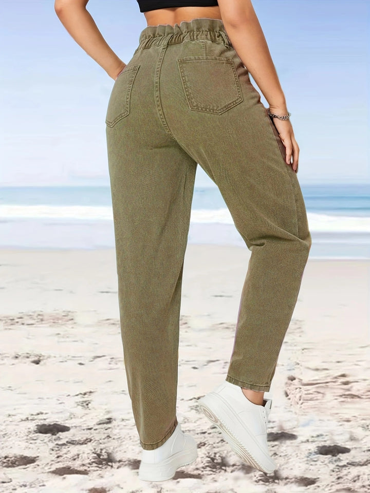 Olive Paper Bag Waist Jeans