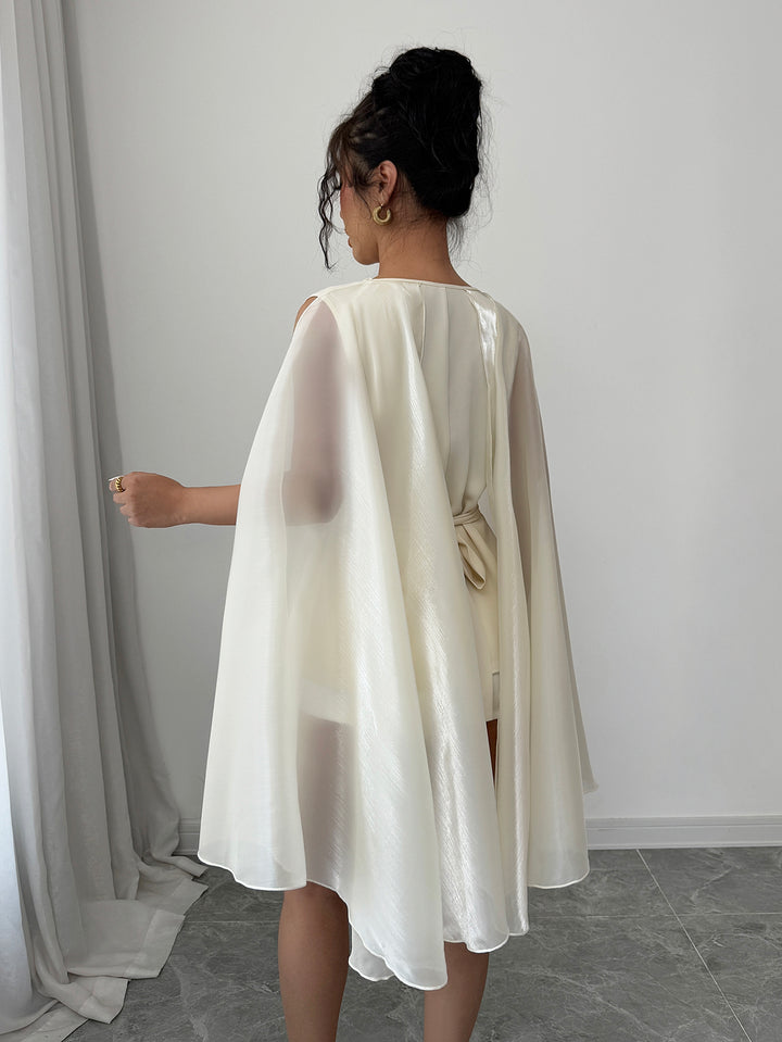 White Cowl Neck Top With Extended Cape Sleeves