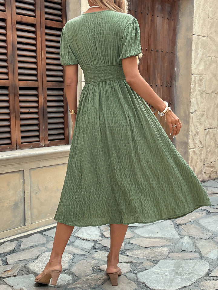 Green V-Neck Waist Detail Dress