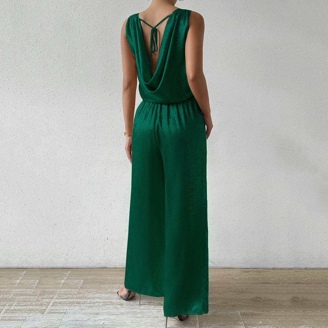 Green Sleeveless Back Cowl Jumpsuit