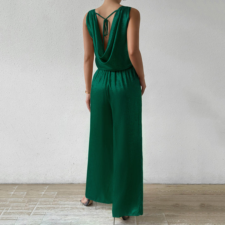 Green Sleeveless Back Cowl Jumpsuit