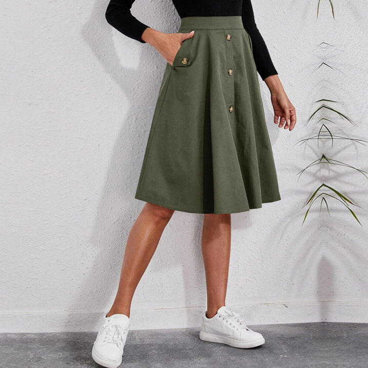 Green High Waist Front Buttoned Skirt