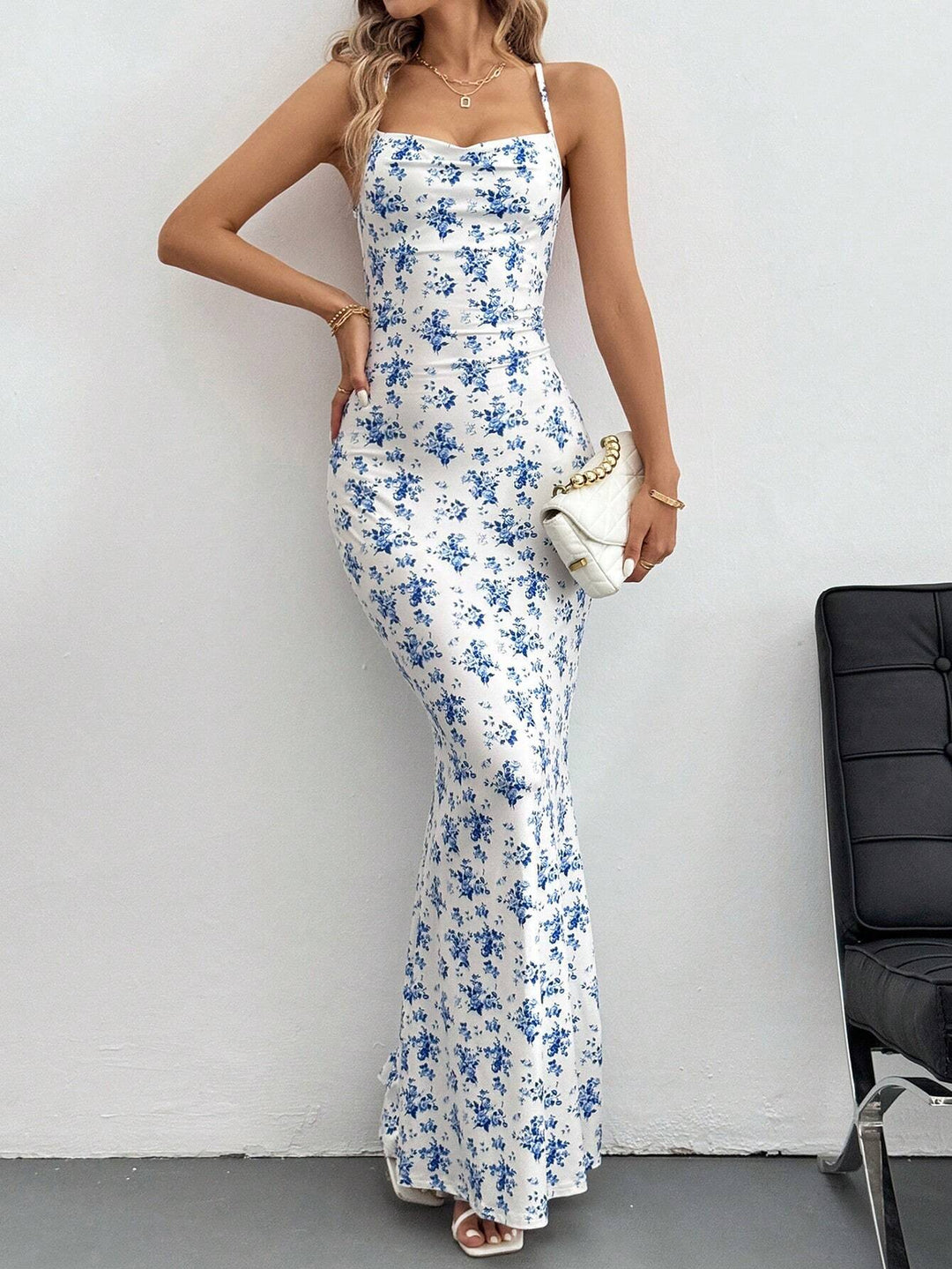 White Criss Cross Back Printed Dress