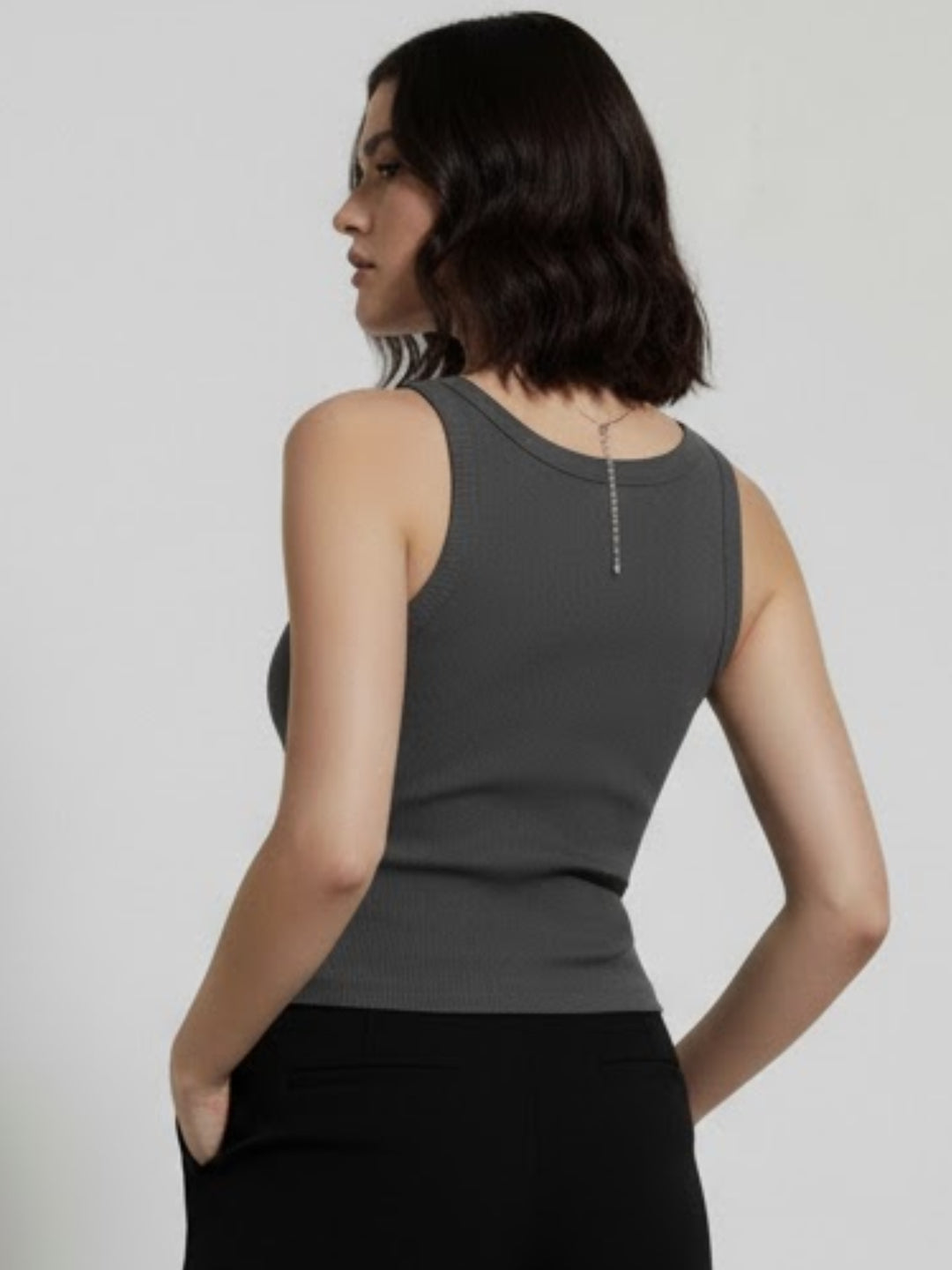 Charcoal Solid Ribbed Tank Top