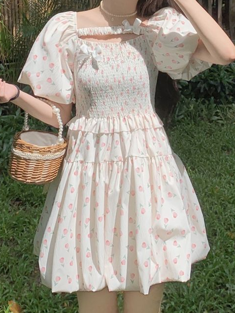 Cream Mini Dress With Smoking Detail
