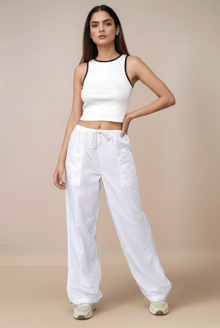 White Drawstring Cargo Pants