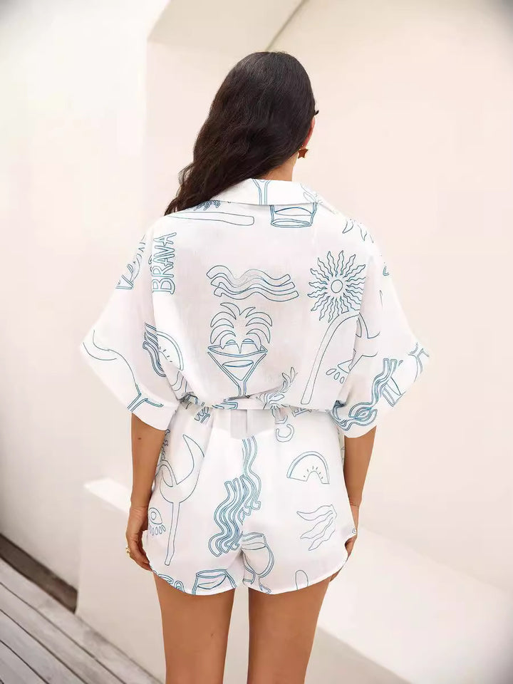 Blue Printed Shirt And Shorts Co-Ord Set