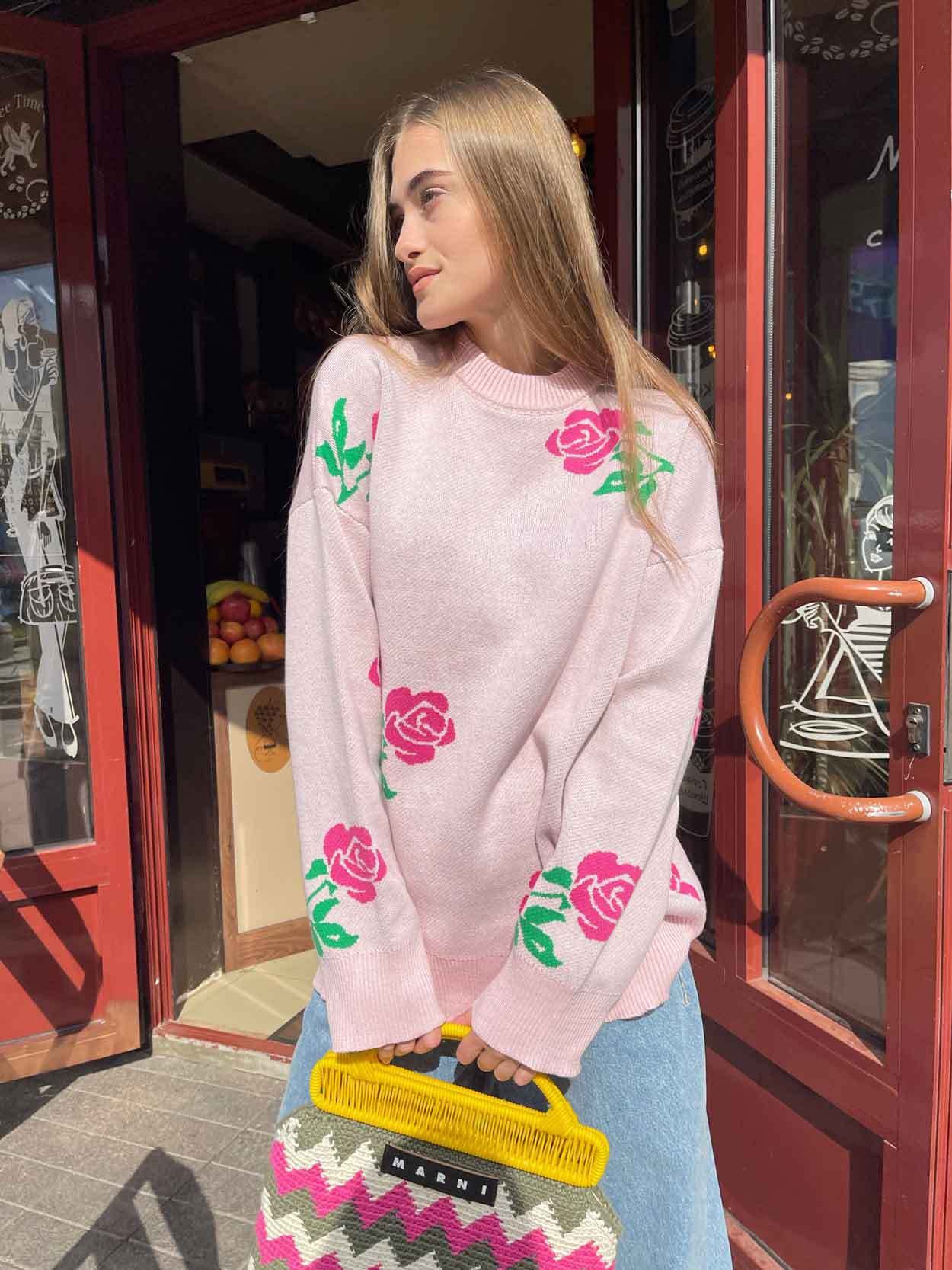Pink Bold Floral Printed Sweater