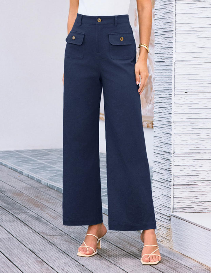 Navy Blue Front Pockets Straight Leg Trouser