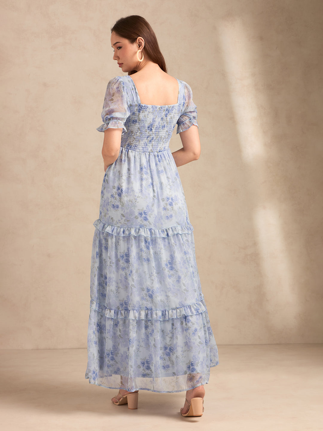 Blue Floral Printed Maxi Dress