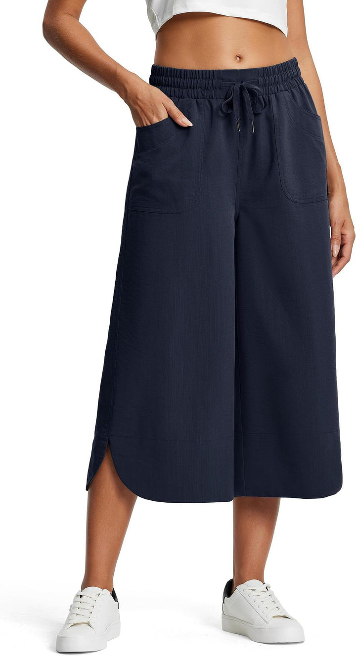 Black Wide Leg Calf Length Trouser