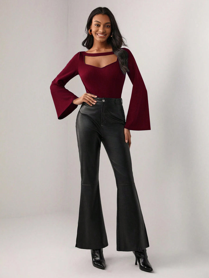 Wine Bell Sleeved Fitted Top
