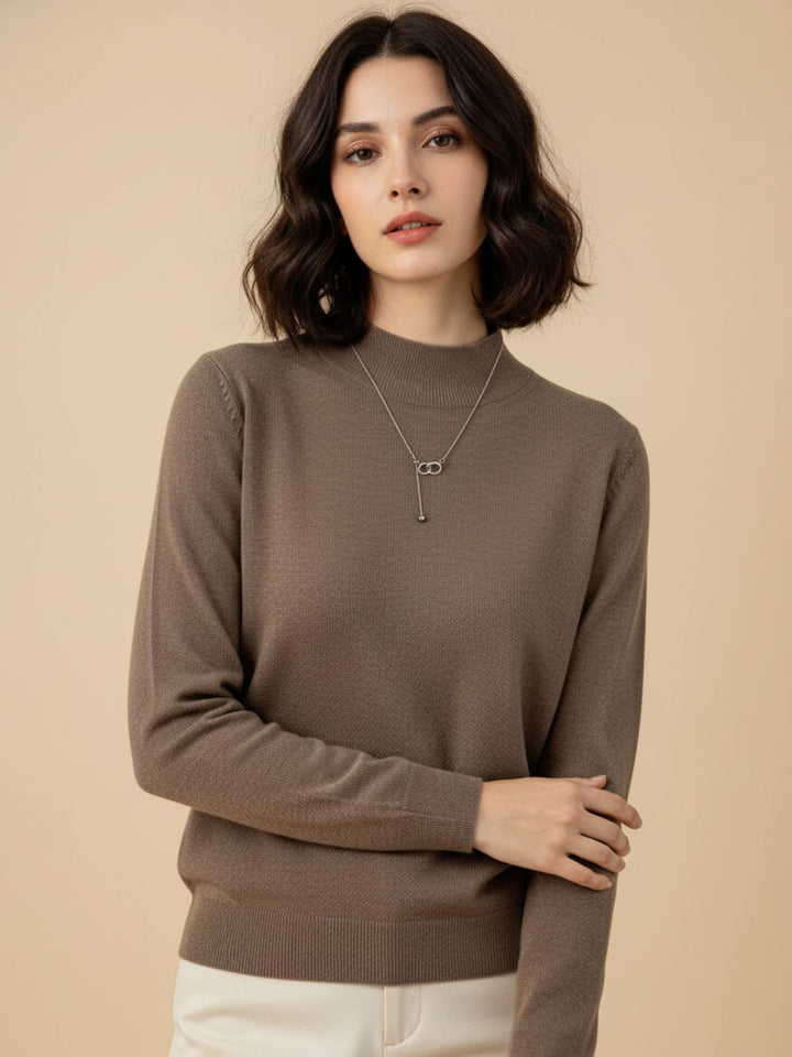 Brown Full Sleeve Mock Neck Sweater