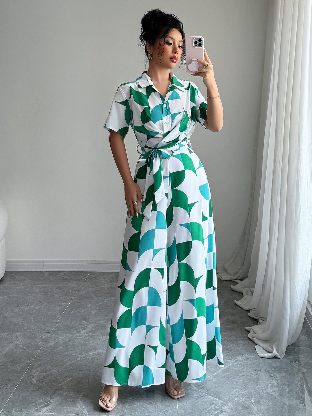 Green Printed Half Sleevd Jumpsuits