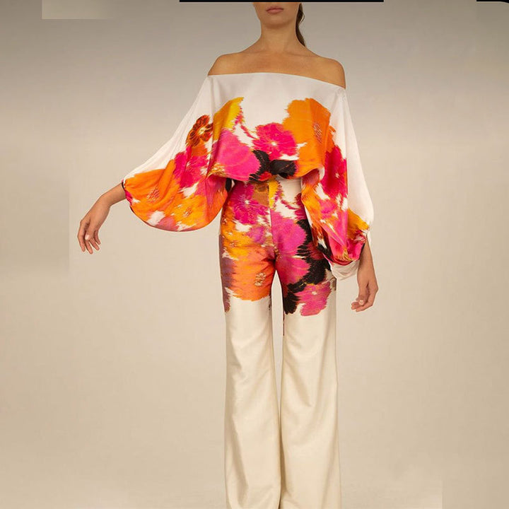 Red Off Shoulder Printed Jumpsuit