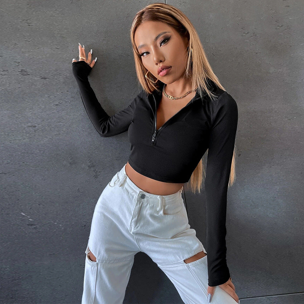 Black Zip Up Full Sleeve Top