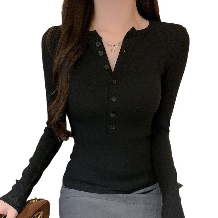 Black Front Button Down Fitted Top