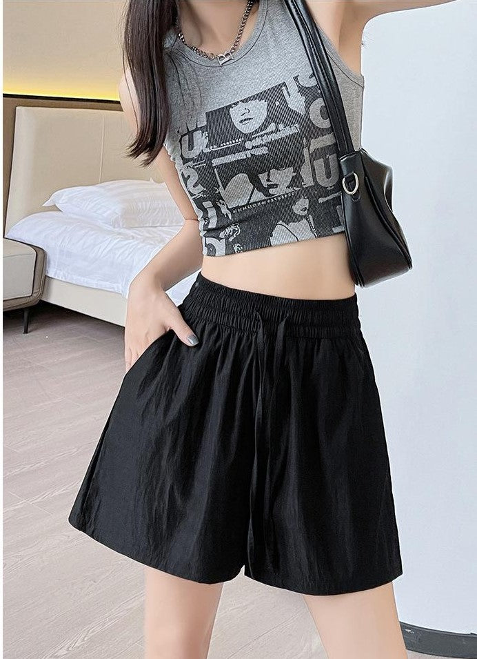 Black Relaxed Fit Elasticated Drawstring Shorts