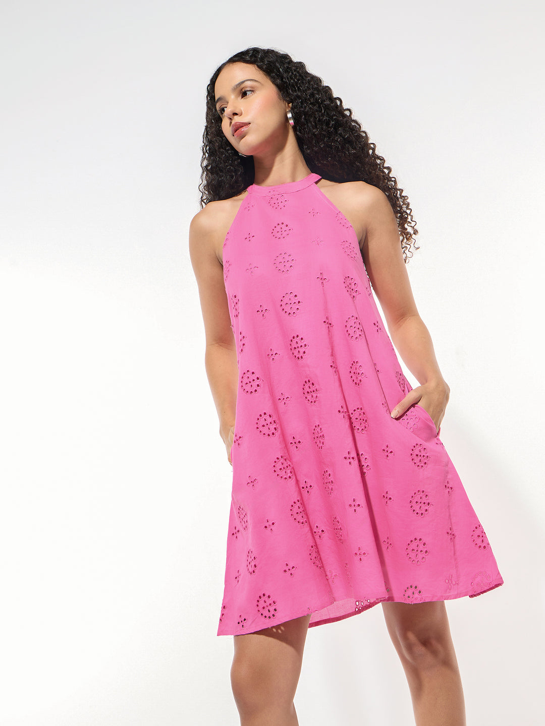 Pink Mini Aline Halter Schifley Dress
