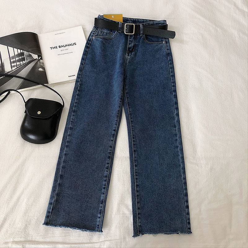 Blue Freyed Hem Straight Denim