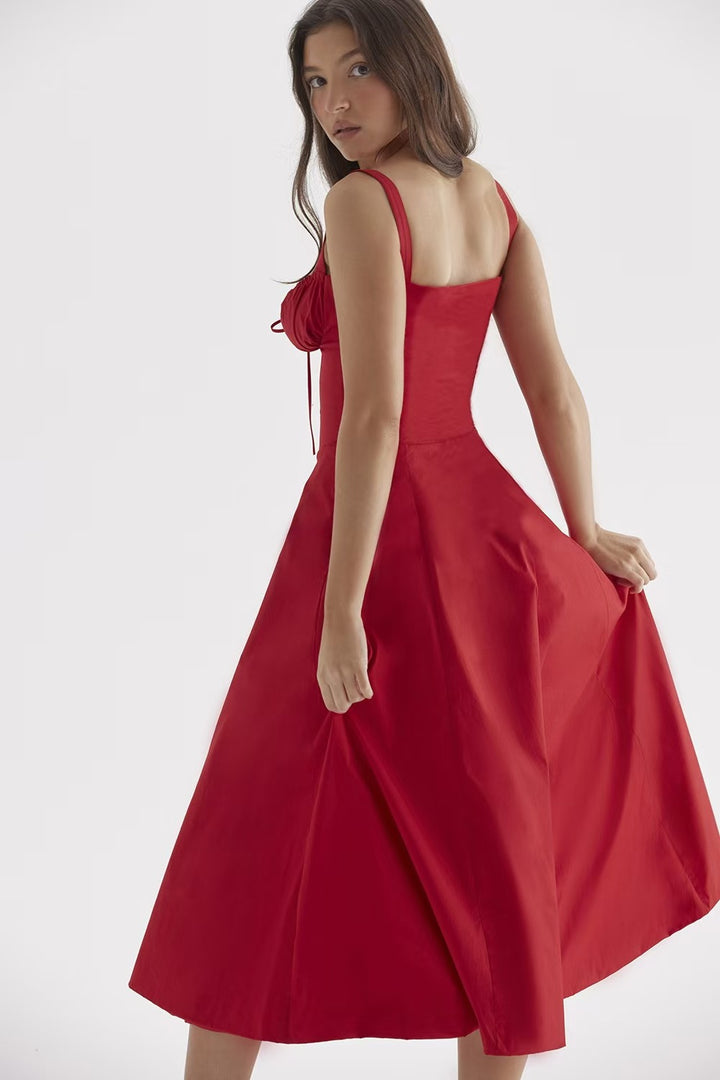Red Strappy Corset Midi Dress