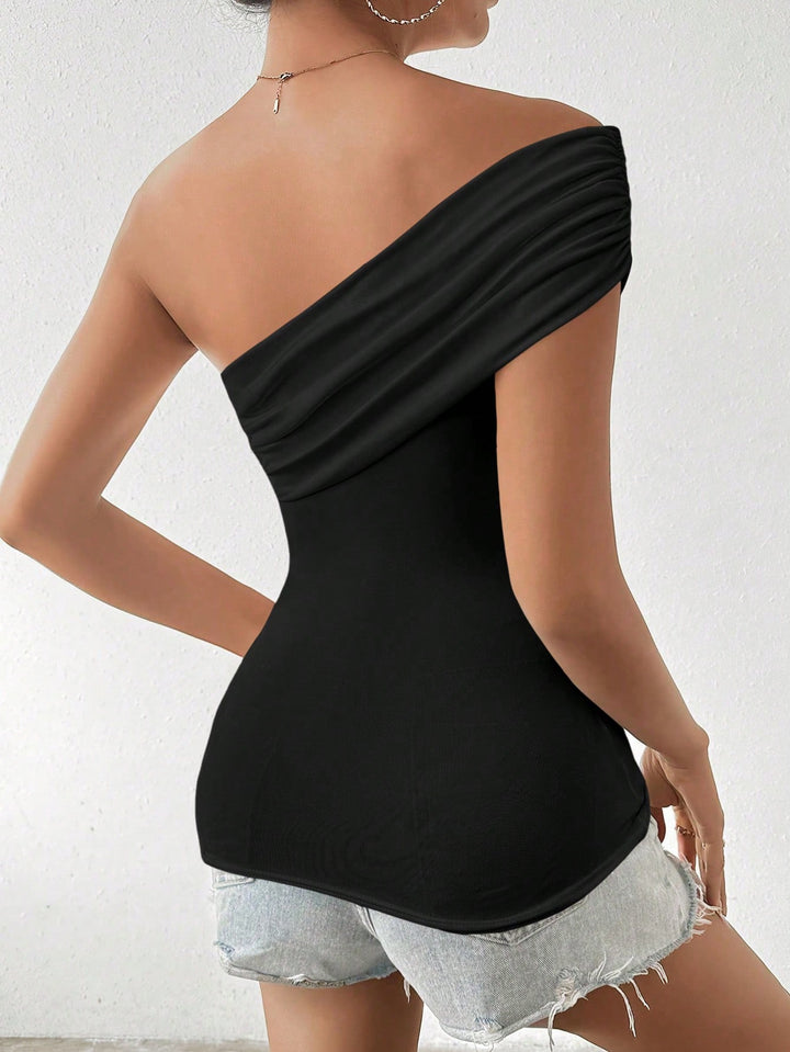 Black One Shoulder Fitted Top
