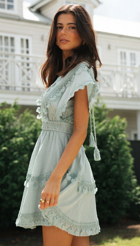 Green Plunge Neck Bat Sleeves Dress