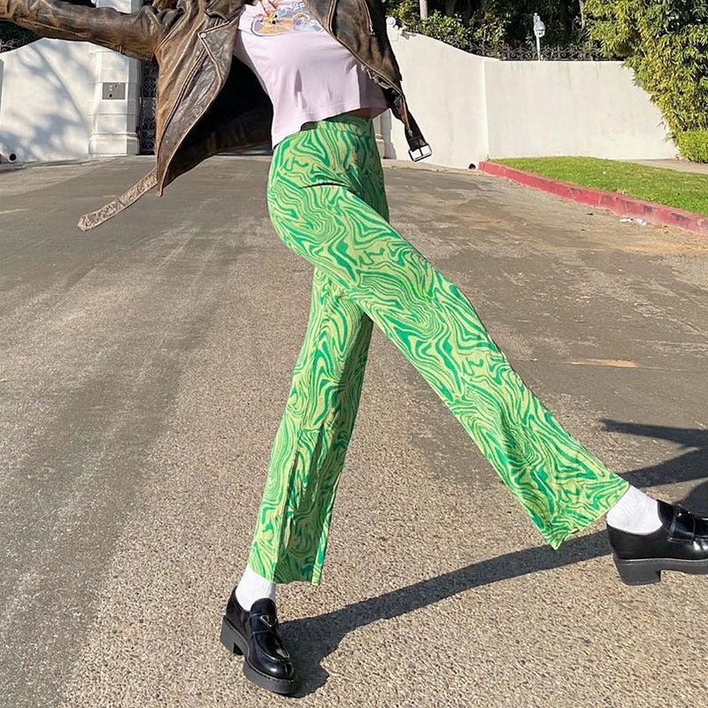 Green Printed Straight Fit Pants
