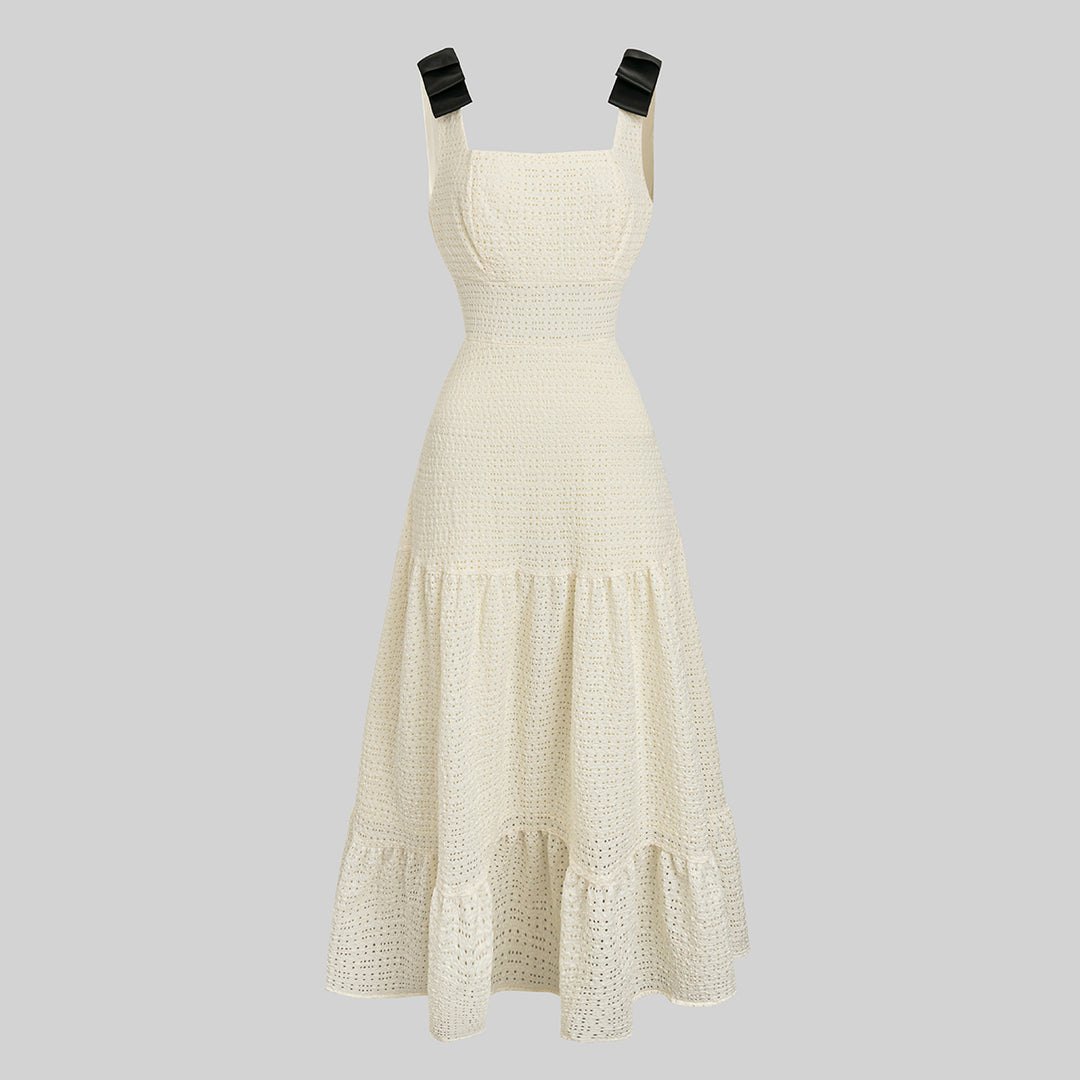 White Bow Attached Sleeveless Dress