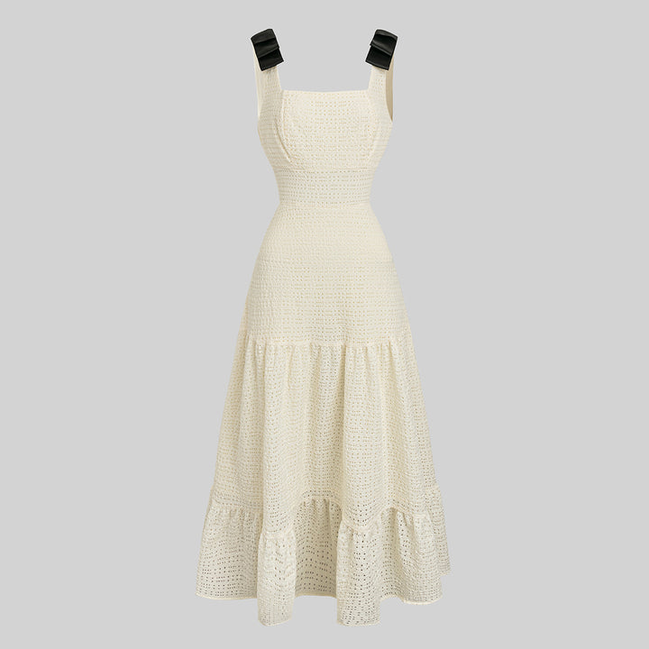 White Bow Attached Sleeveless Dress