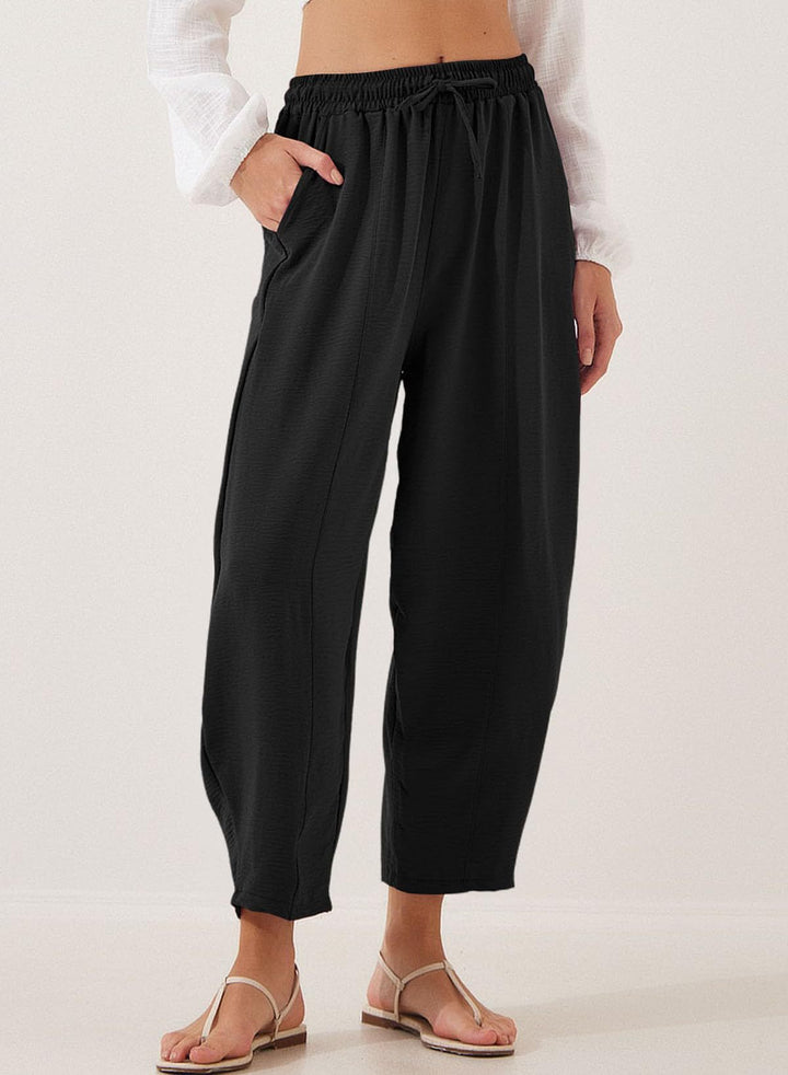 Black Elasticated Waist Band Wide Leg Trouser