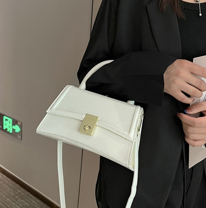 White Structured Flap Top-Handle Bag