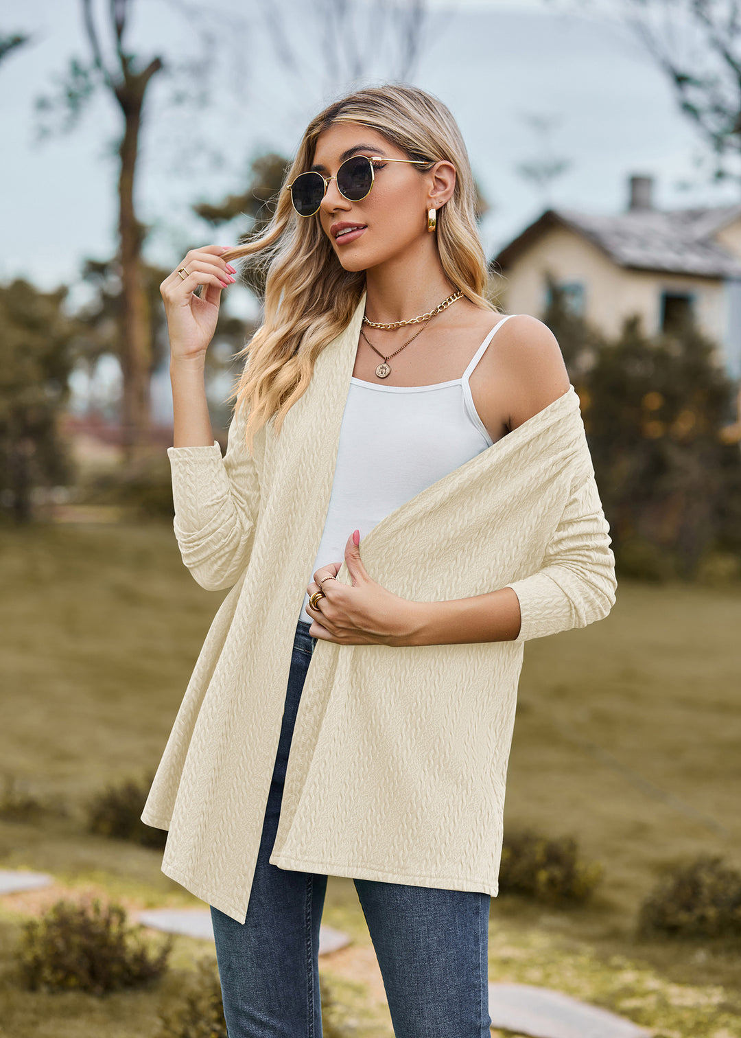Cream Solid Textured Shrug